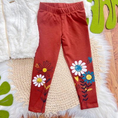  Conj. Jaqueta de Pelinho e Calça Legging Flores - Off White e Ferrugem